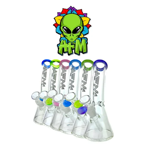 8" Colored Lip Clear Mini Bent Neck Beaker by AFM Glass *Drop Ship* (MSRP $49.99)