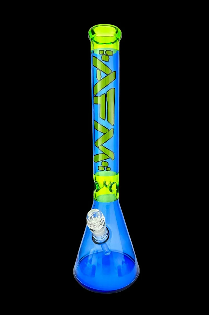 AFM Glass Pulsar Color Glass Beaker Bong - Ink Blue/ Lime