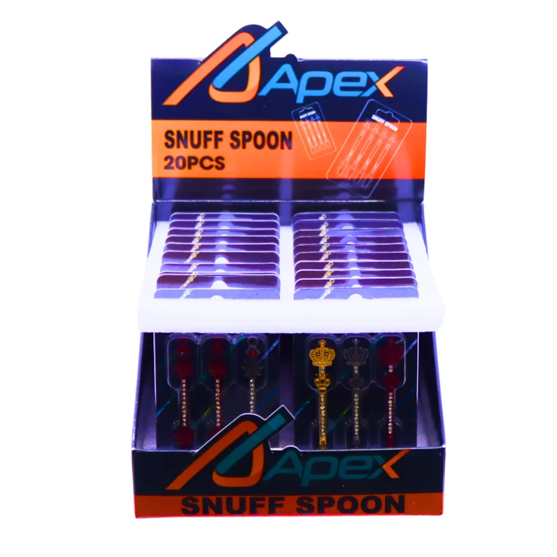 APEX CHROME COLORED SNUFF SPOON ASSORTED DESIGNS DISPLAY OF 20