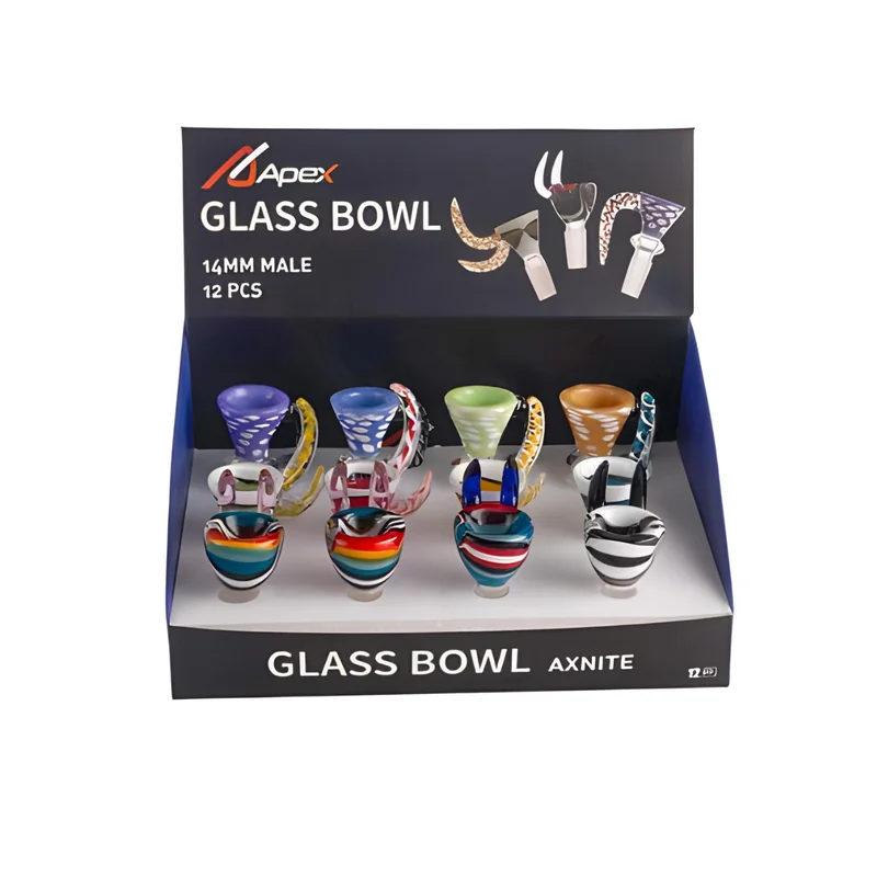 APEX GLASS CALCITE 14MM BOWL ASSORTED COLORS DISPLAY OF 12 (BD300)