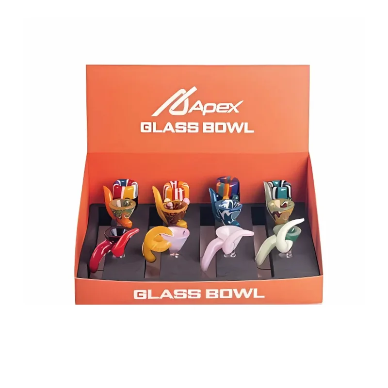 APEX GLASS FANCY BOWL ASSORTED COLORS DISPLAY OF 12 (BD2026)