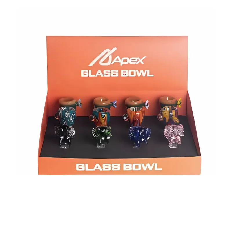 APEX GLASS FANCY BOWL ASSORTED COLORS DISPLAY OF 12 (BD2032)