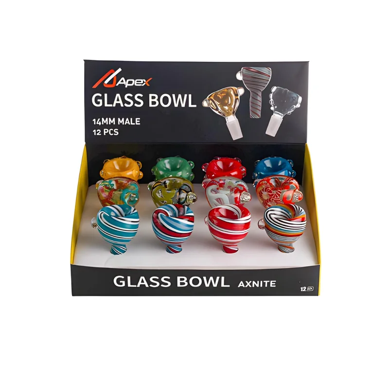 APEX GLASS KYANITE 14MM BOWL ASSORTED COLORS DISPLAY OF 12 (BD500)