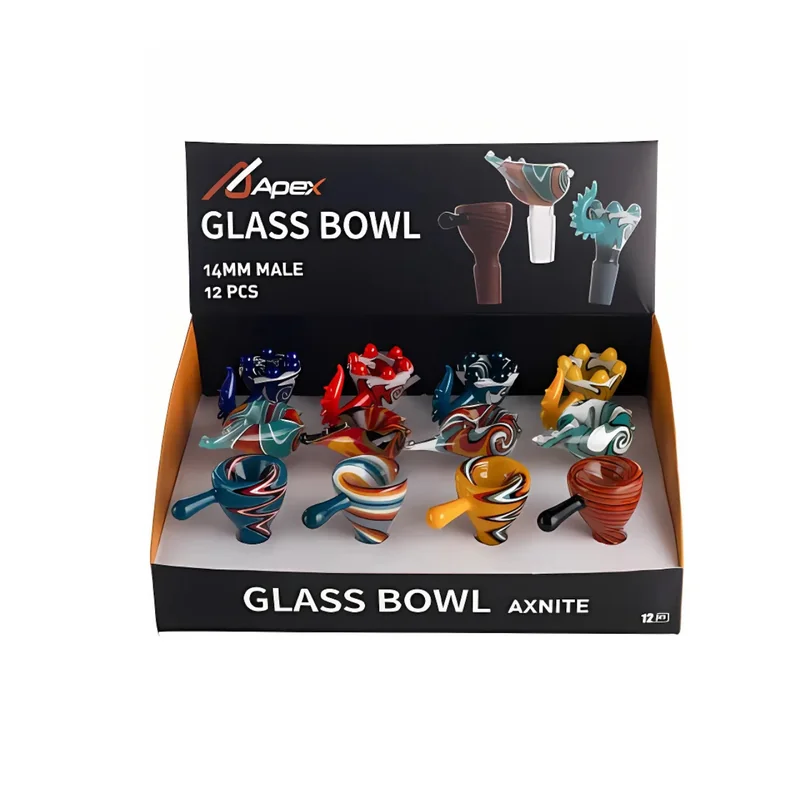 APEX GLASS LOLITE 14MM BOWL ASSORTED COLORS DISPLAY OF 12 (BD700)