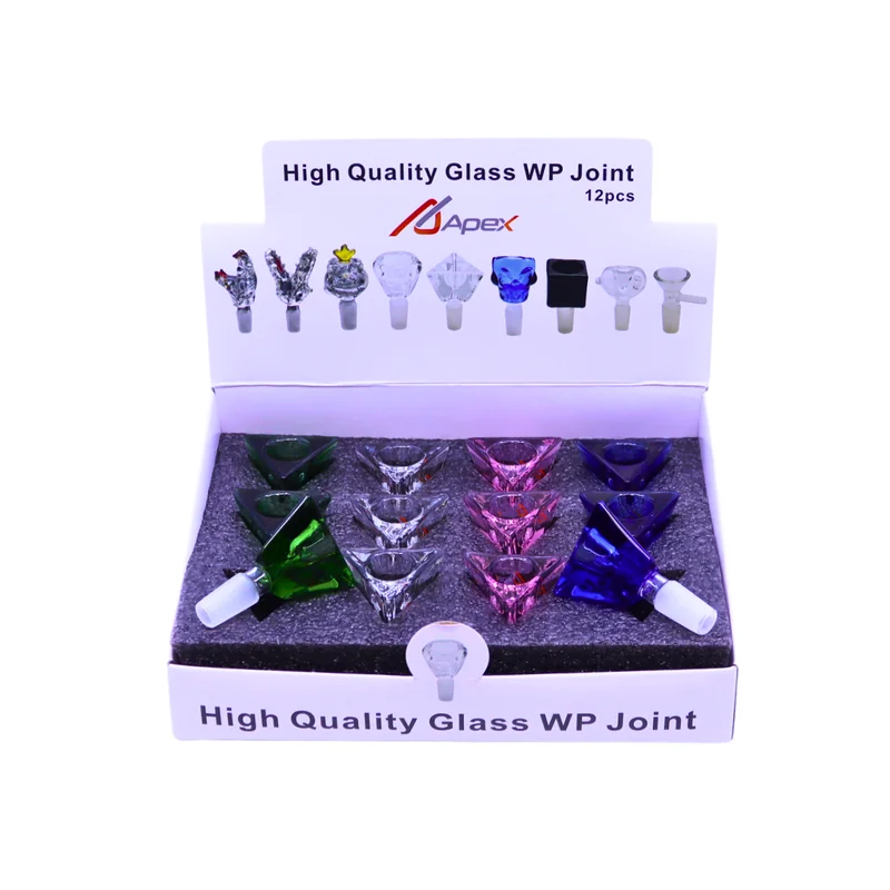 APEX PREMIUM GLASS BOWL DIAMOND DESIGN ASSORTED COLORS DISPLAY OF 12 (BD902)