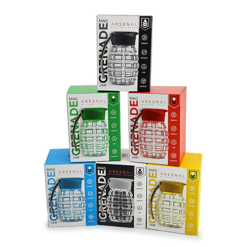 ARSENAL MILITARY GRADE MAG GRENADE JAR W/MAGNIFYING ASSORTED COLORS