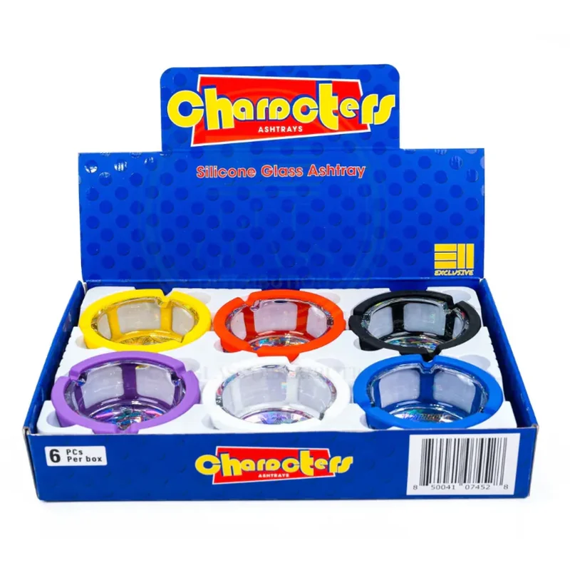 Silicone Glass Ashtray 100mm - Various Color and Design Per Display - (6 Count Display)