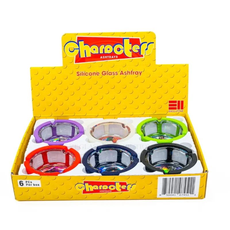 Silicone Glass Ashtray 85mm - Various Color and Design Per Display - (6 Count Display)