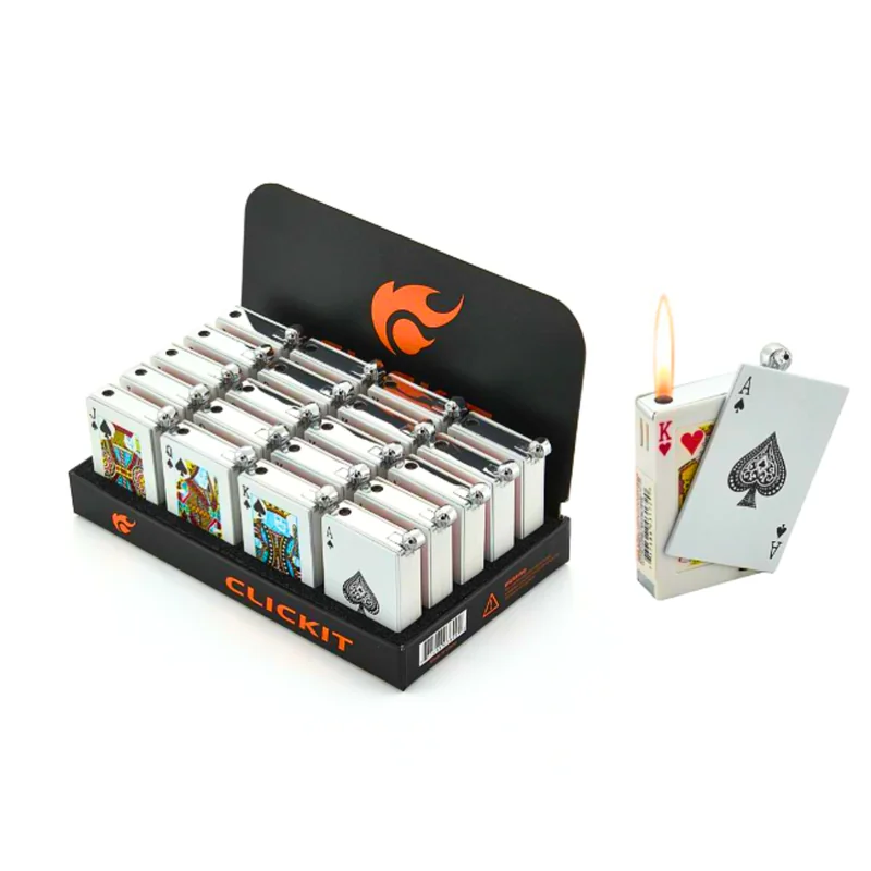 CLICKIT PLAYING CARDS LIGHTER ASSORTED COLORS DISPLAY OF 20
