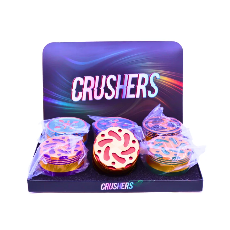 CRUSHERS BOOMERANG DESIGN 45MM GRINDERS ASSORTED COLORS DISPLAY OF 6 (GR250)