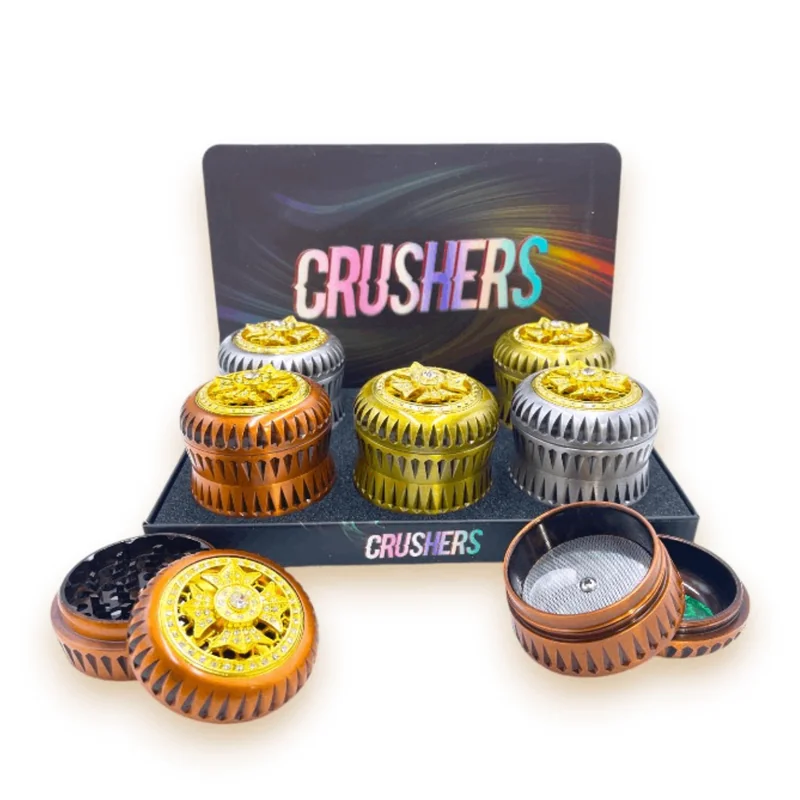 CRUSHER 58MM SOLID FLOWER DESIGN GRINDER ASSORTED COLORS DISPLAY OF 6 (GR261)