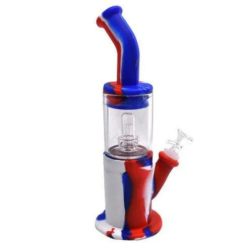 12" Bent Neck Hybrid Silicone Perc Waterpipe - Color May Vary - (1 OR 3 Count)