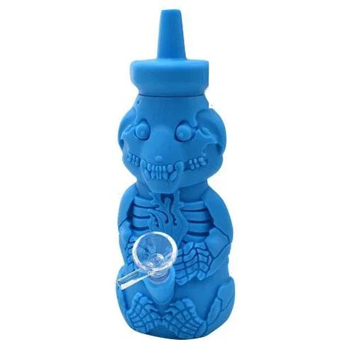 8" Silicone Honey Bear Skull Waterpipe - Color May Vary - (1 OR 3 Count)