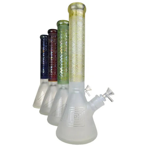 16" Sand Blasted Fumed Color Tribal Beaker Water Pipe - with 14M Bowl (MSRP $140.00)