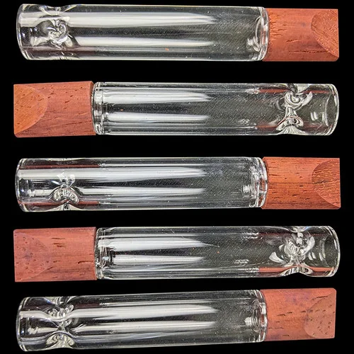 3" Wood Mouth Assorted Color Glass Hitter Hand Pipe - 5 Pack (MSRP $20.00)
