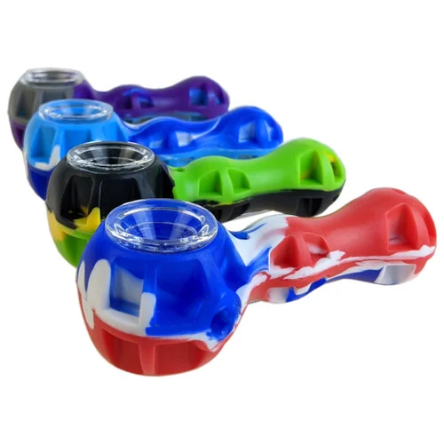 4.5" Silicone Assorted Mixed Color Hand Pipe - with Metal Poker (MSRP $10.00)