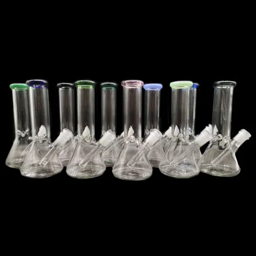8" Color Trim Beaker Water Pipe - with 14M Bowl & 4mm Banger (MSRP $25.00)
