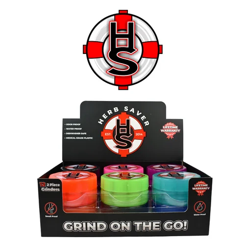 Herb Saver Grinder - 2 Piece - Assorted Color (Display of 12) *Drop Ship* (MSRP $6.99 Each)