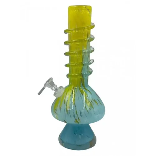 12" Mushroom Bottom Dual Color with Rings Assorted Soft Glass Water Pipe - with 14M Bowl (MSRP $50.00)