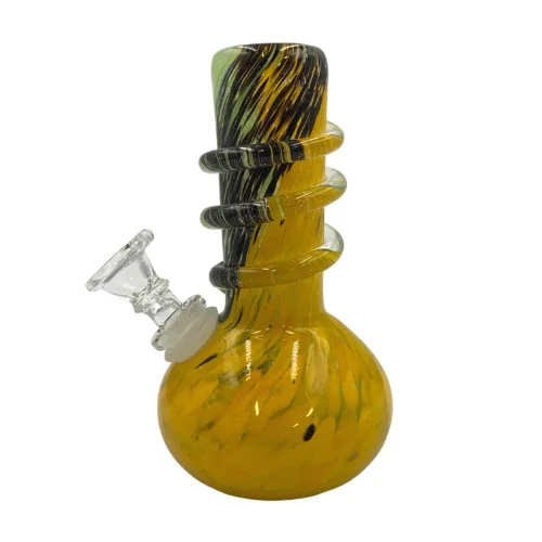 6" Mini Apple Bottom with Rings Color Slash Assorted Soft Glass Water Pipe - with 14M Bowl (MSRP $25.00)