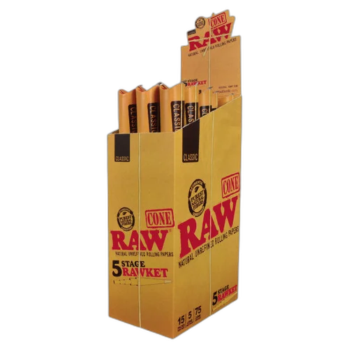 RAW® - Classic Pre-Roll Cone - 5 Stage Rawket - Display of 15 (MSRP $5.00ea)