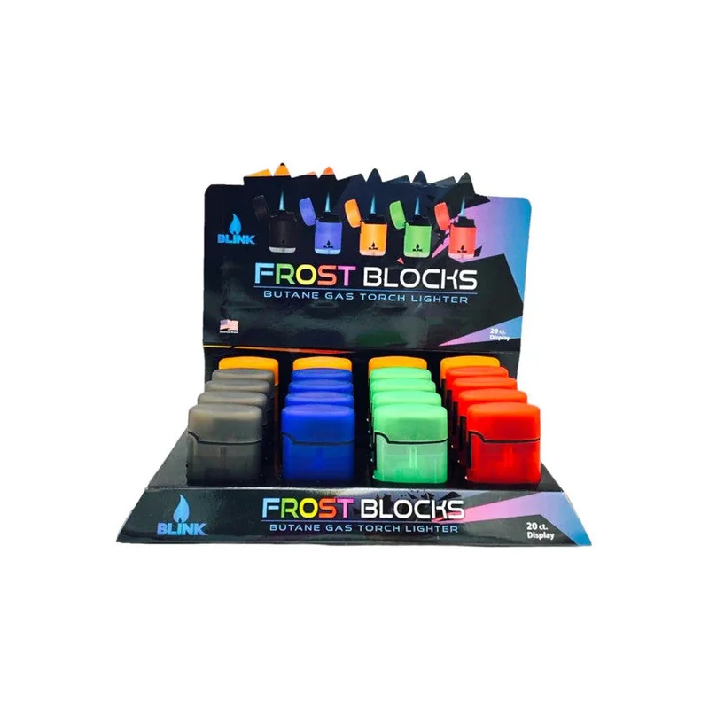 850 - Blink Gas WindPoof Torch Lighter Display - Assorted Frosted Colors - (20 Count Display)