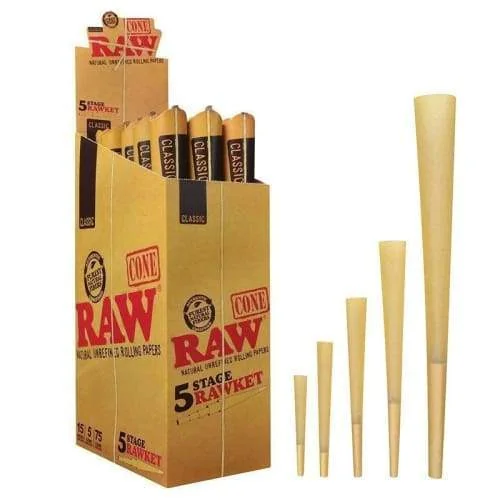 RAW Authentic 5 Stage Rawket 15 Packs 5 Cones Per Pack 75 Cones Per Box