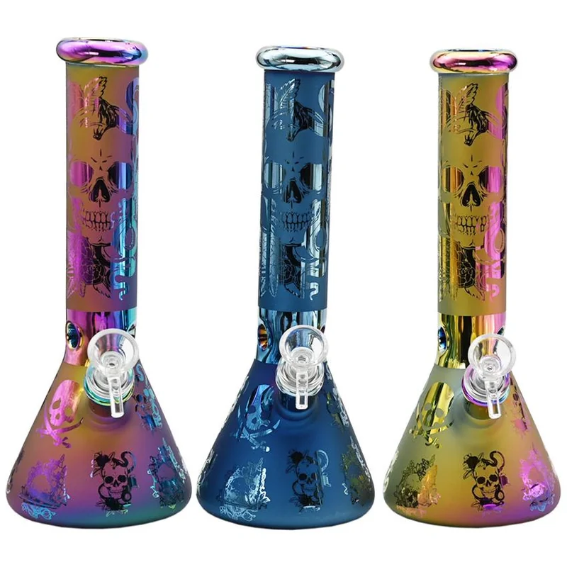 10" Skull Itched Water Pipe - Design And Color May Vary - (1 Count)