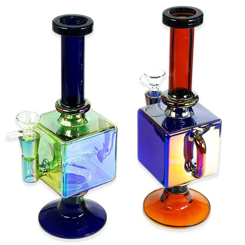 9" Color Glass Square Bowl Hand Pipe - Color & Design May Vary - (1 Count)