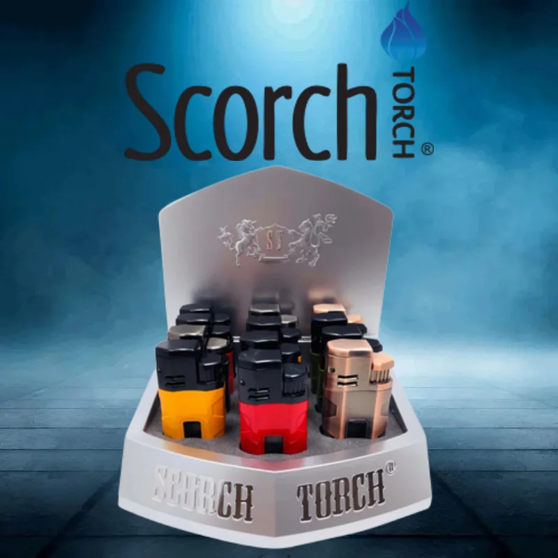 SCORCH TORCH AUTO OPEN & CIGAR PUNCH DISPLAY OF 12 (61678) ST-81