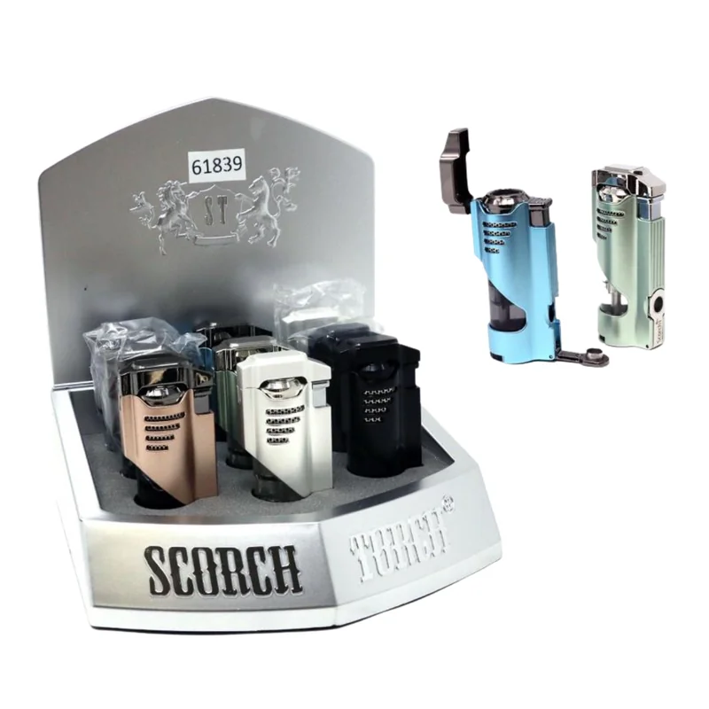 SCORCH TORCH CIGAR TORCH DESIGN WITH CIGAR PUNCHER DISPLAY OF 9 ST-120