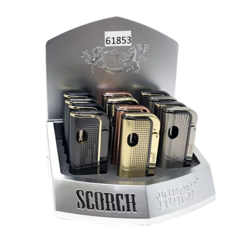 SCORCH TORCH HEAVY LIGHTER WITH LARGE BUTTON AND CIGAR PUNCH DISPLAY OF 12 ST-131