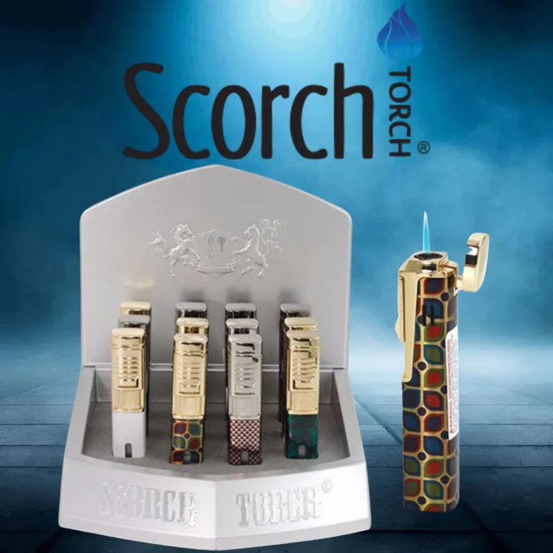 SCORCH TORCH LIGHTER SLIM SQUARE DESIGN DISPLAY OF 12 ST-93