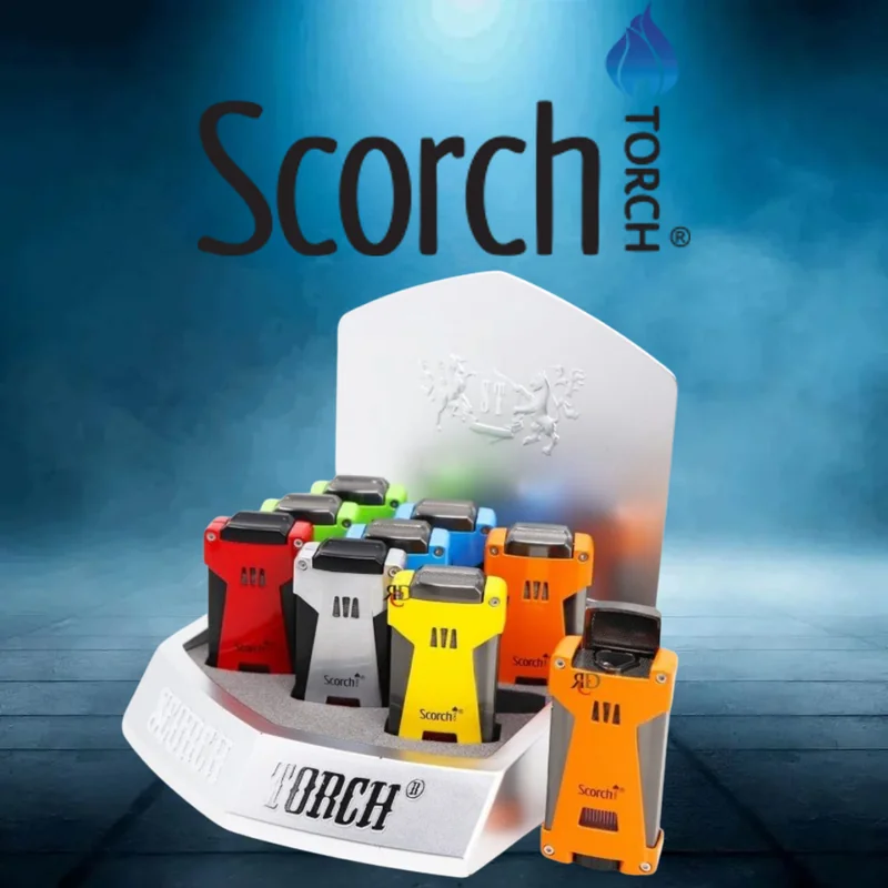 SCORCH TORCH LIGHTER SMOOTH SIDE PRESS CIGAR DESIGN DISPLAY OF 9 ST-88