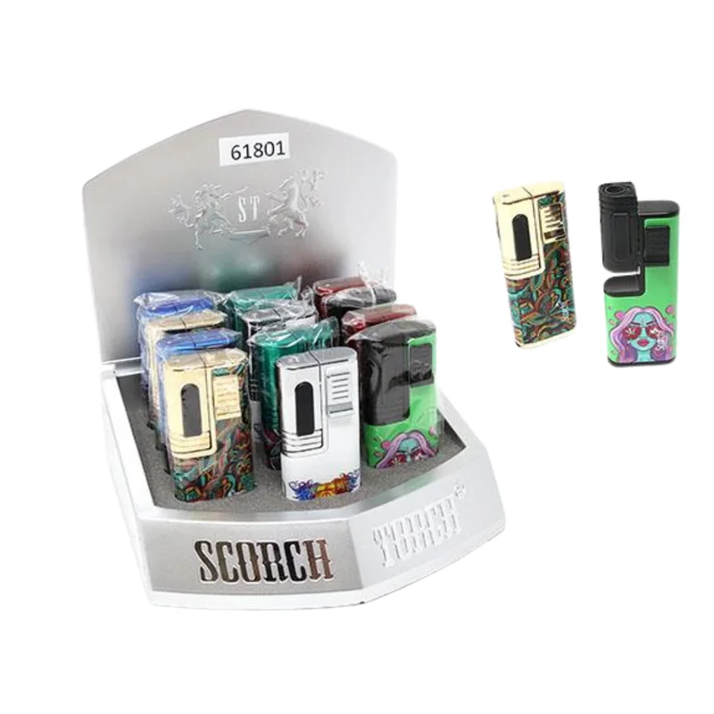 SCORCH TORCH ROTATING NOZZLE DESIGN WIHT BUILT IN CIGAR CUTTER DISPLAY OF 12 ST-115