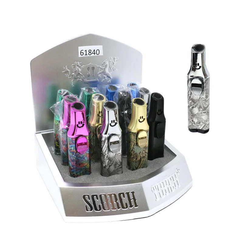 SCORCH TORCH WITH SLIDE DOWN IGNITION SMILEY FACE DESIGN DISPLAY OF 12 ST-117