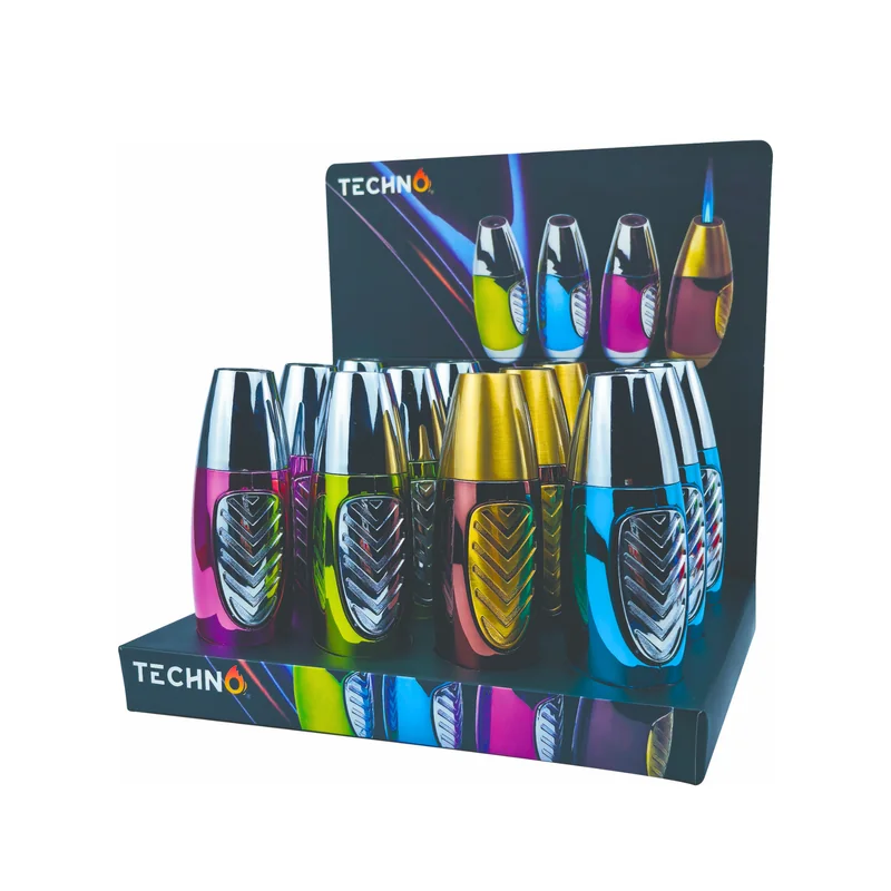 TECHNO TORCH PREMIUM PATTERN TORCH ASSORTED COLORS DISPLAY OF 12