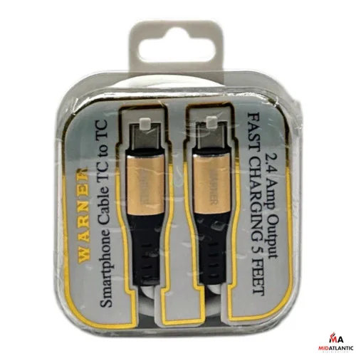 Warner TC To TC 5ft Quick Charging Cable (Assorted Colors) [Model# 00001] *Display of 12*