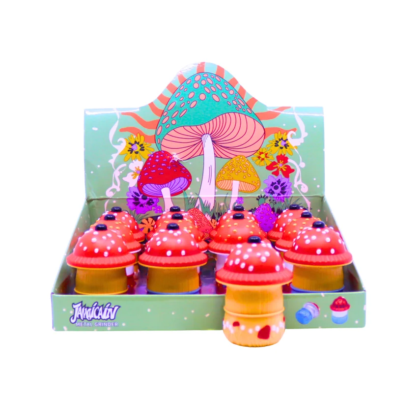 COLORFUL MUSHROOM DESIGN 85MM GRINDER DISPLAY OF 12