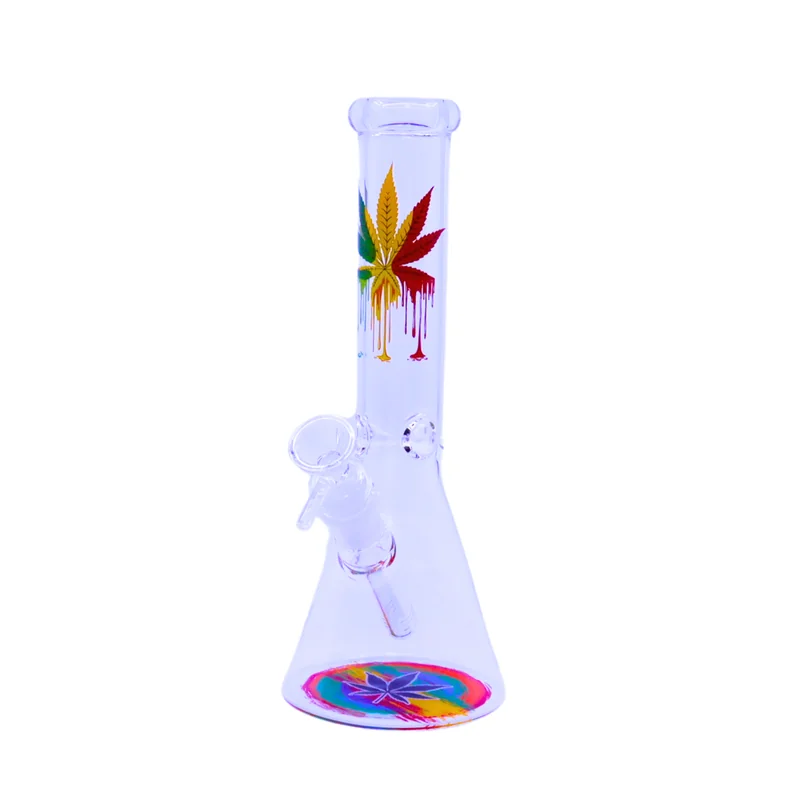 PREMIUM GLASS 10" LEAF LOGO BEAKER WATERPIPE ASSORTED COLORS (WP-517)
