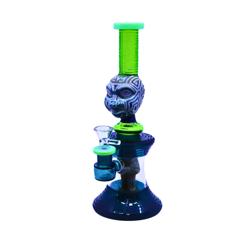 PREMIUM GLASS 10" WATERPIPE MAYAN FACE DESIGN ASSORTED COLORS (WP-449)